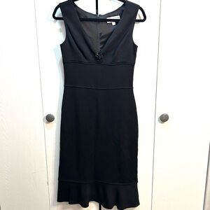 ST. JOHN Black Midi Dress with Ruffle Hem